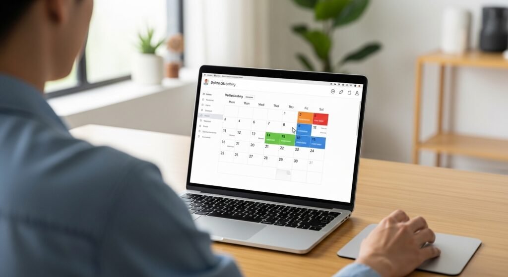 Booking BLS Spain appointment online on a laptop.
