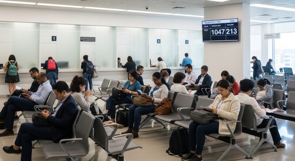 Modern visa application center waiting room for BLS.