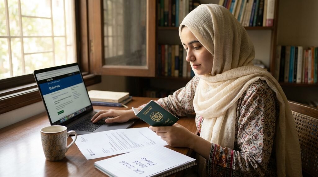 Determined Pakistani student planning UK university journey for 2026.